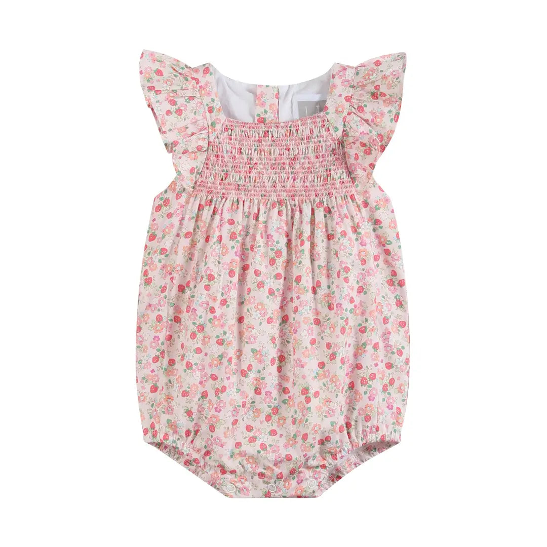Floral Strawberry Smocked Romper