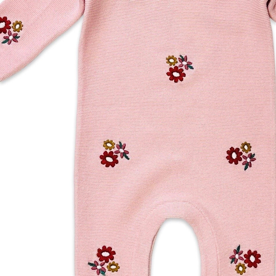 organic knit floral baby outfit