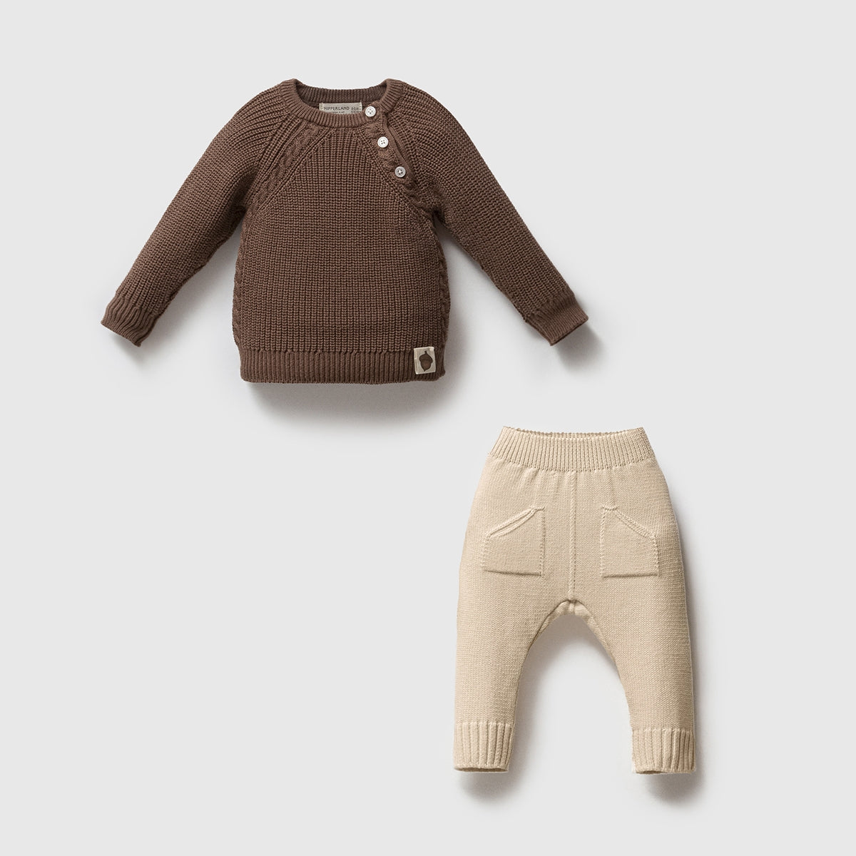Conor knit baby set, soft organic cotton outfit designed for newborn comfort and toddler wear