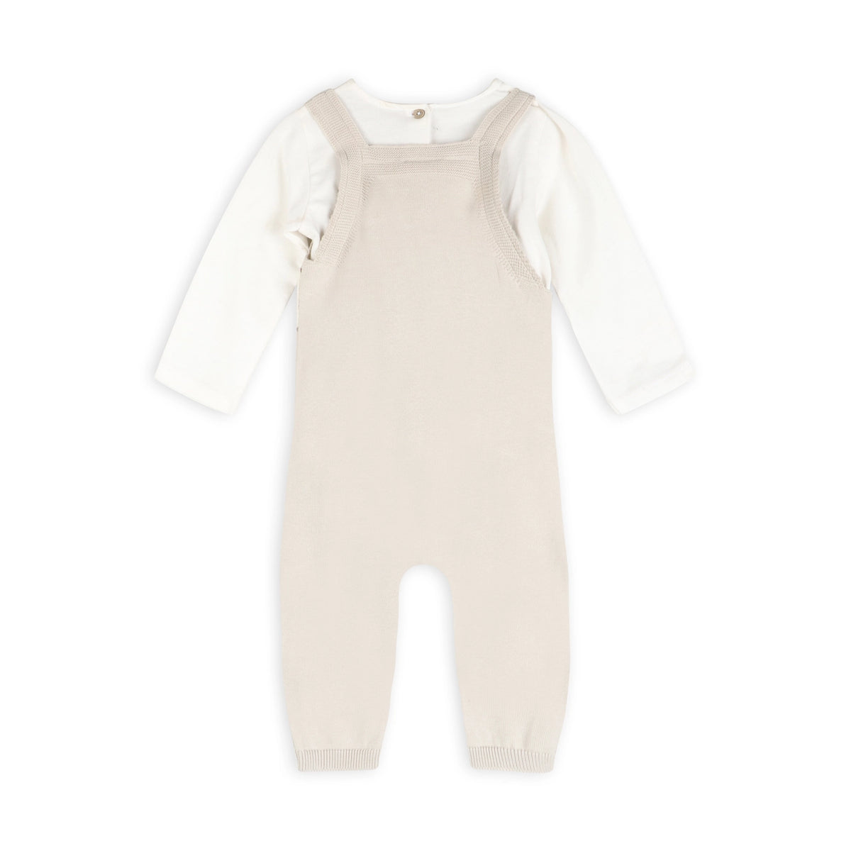 Beige teddy bear knit baby overall set