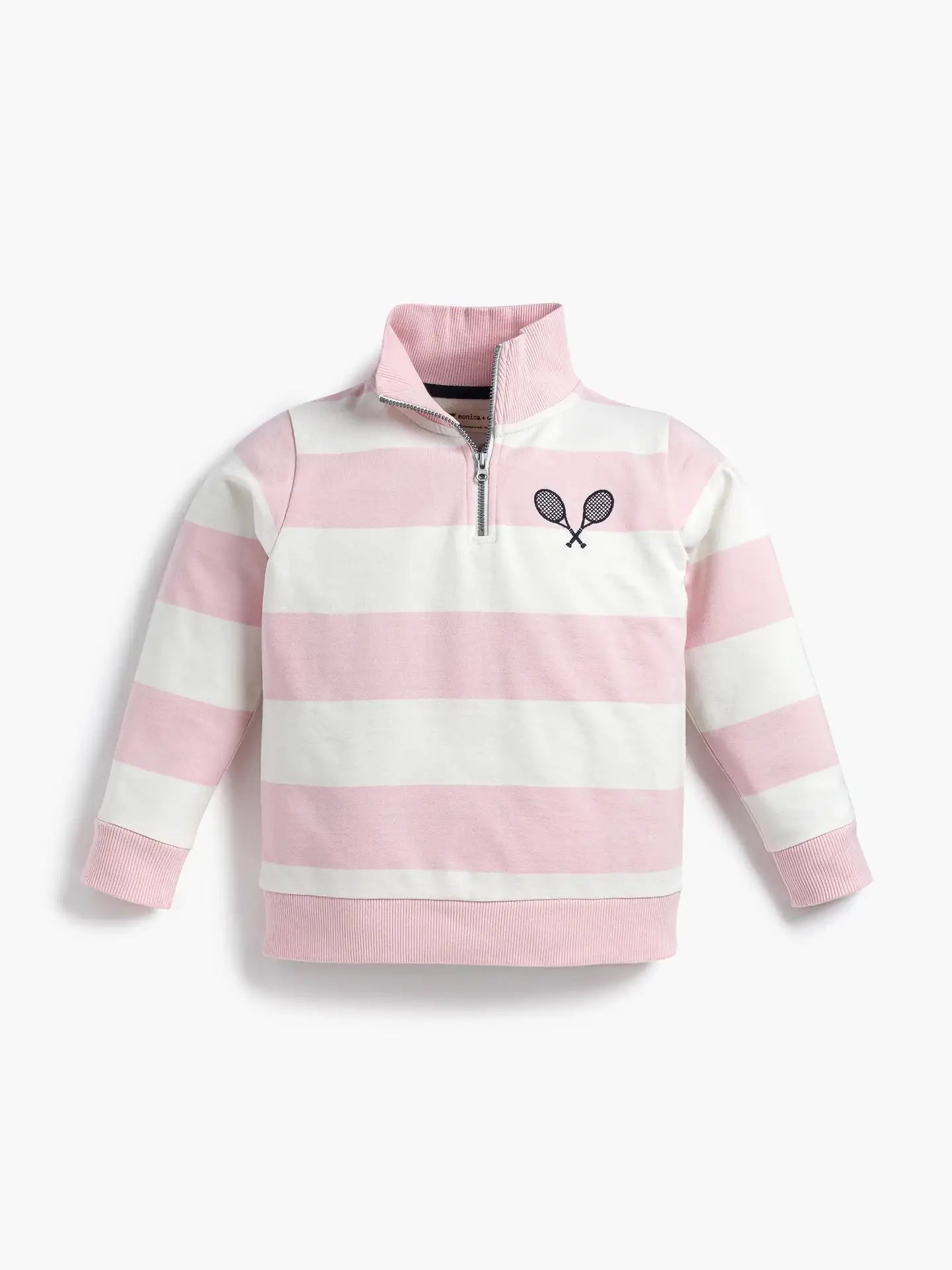 Disney Minnie Mouse long sleeve quarter zip pullover with tennis racket detail for girls.