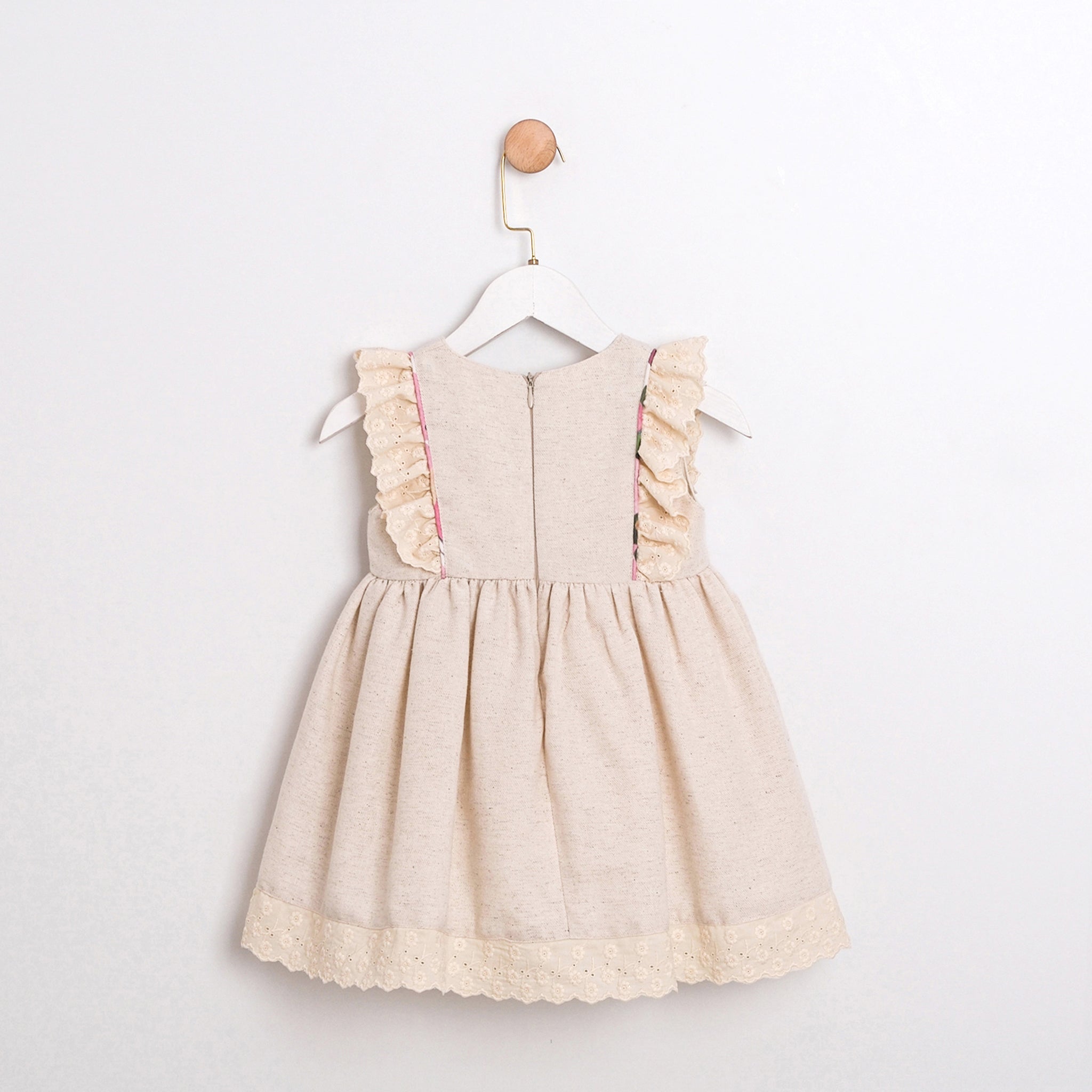 Baby girl floral embroidered linen dress, breathable outfit for summer comfort and style.