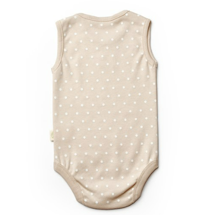 Organic cotton brown polka dot sleeveless baby outfit, breathable clothing for newborns