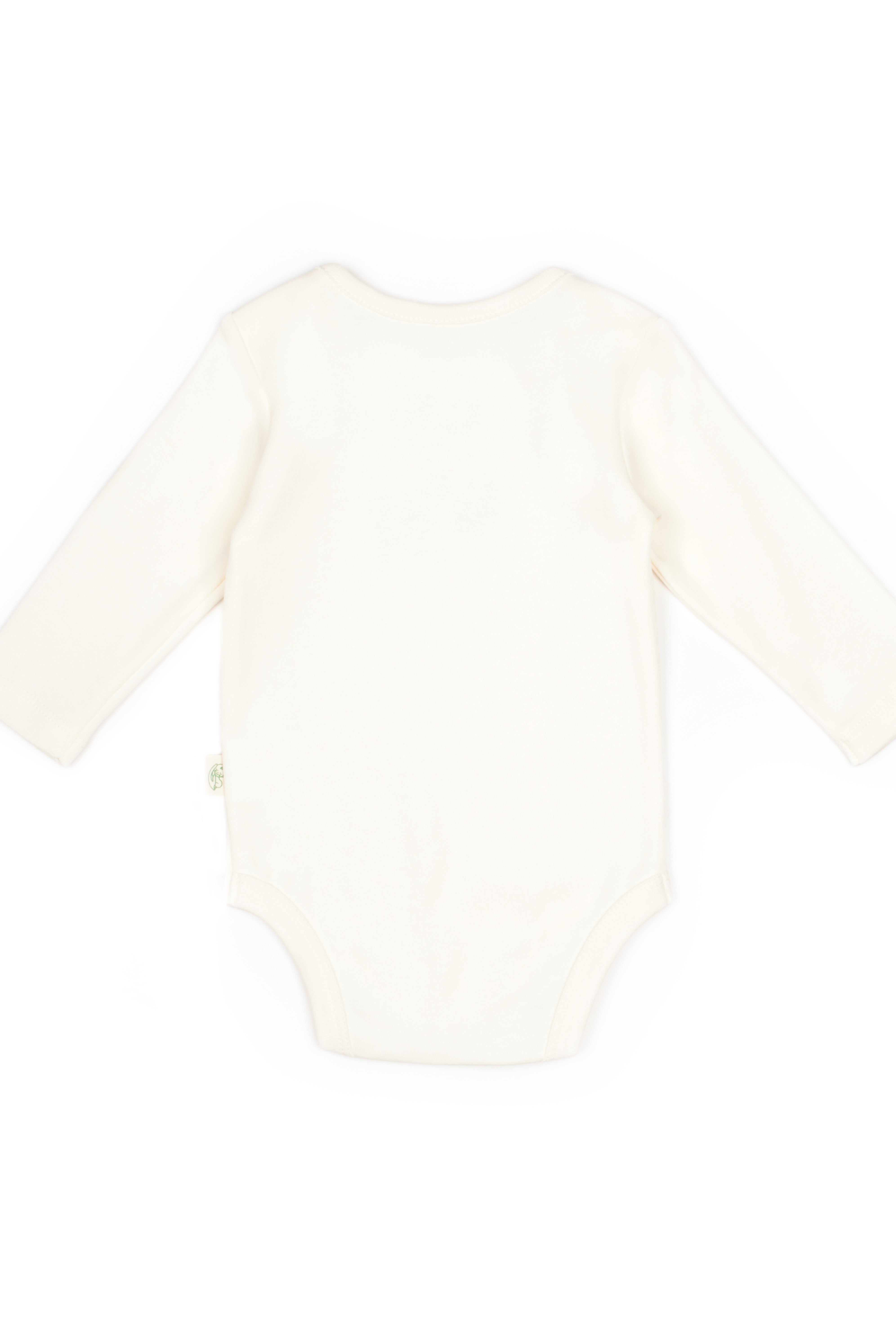 Organic cotton ecru bunny print bodysuit with long sleeves, breathable newborn clothing.
