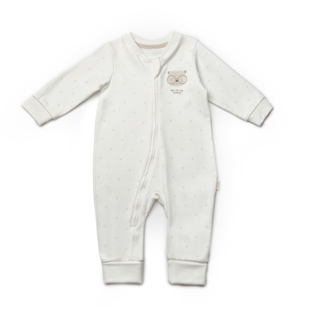 Organic cotton teddy ecru onesie, breathable infant clothing designed for toddlers and daily wear.