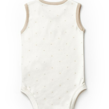 Organic teddy ecru sleeveless baby outfit, soft breathable cotton clothing for newborns.