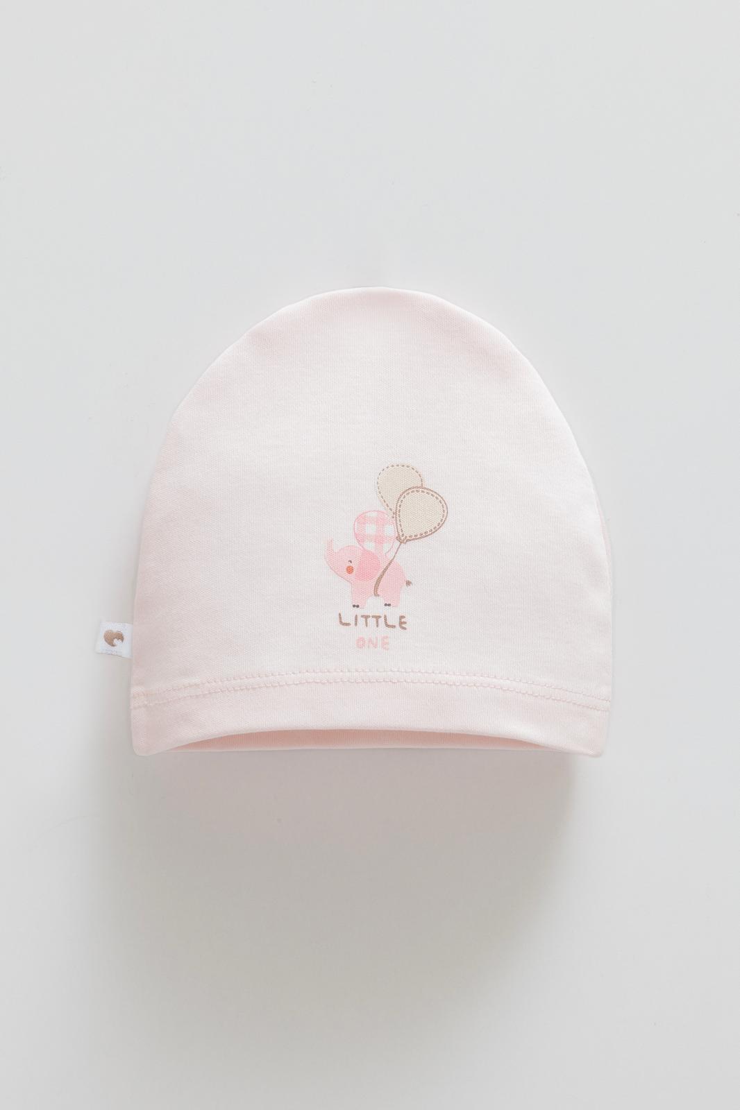 Pink baby hat with balloons design, soft cotton infant accessory for everyday wear.