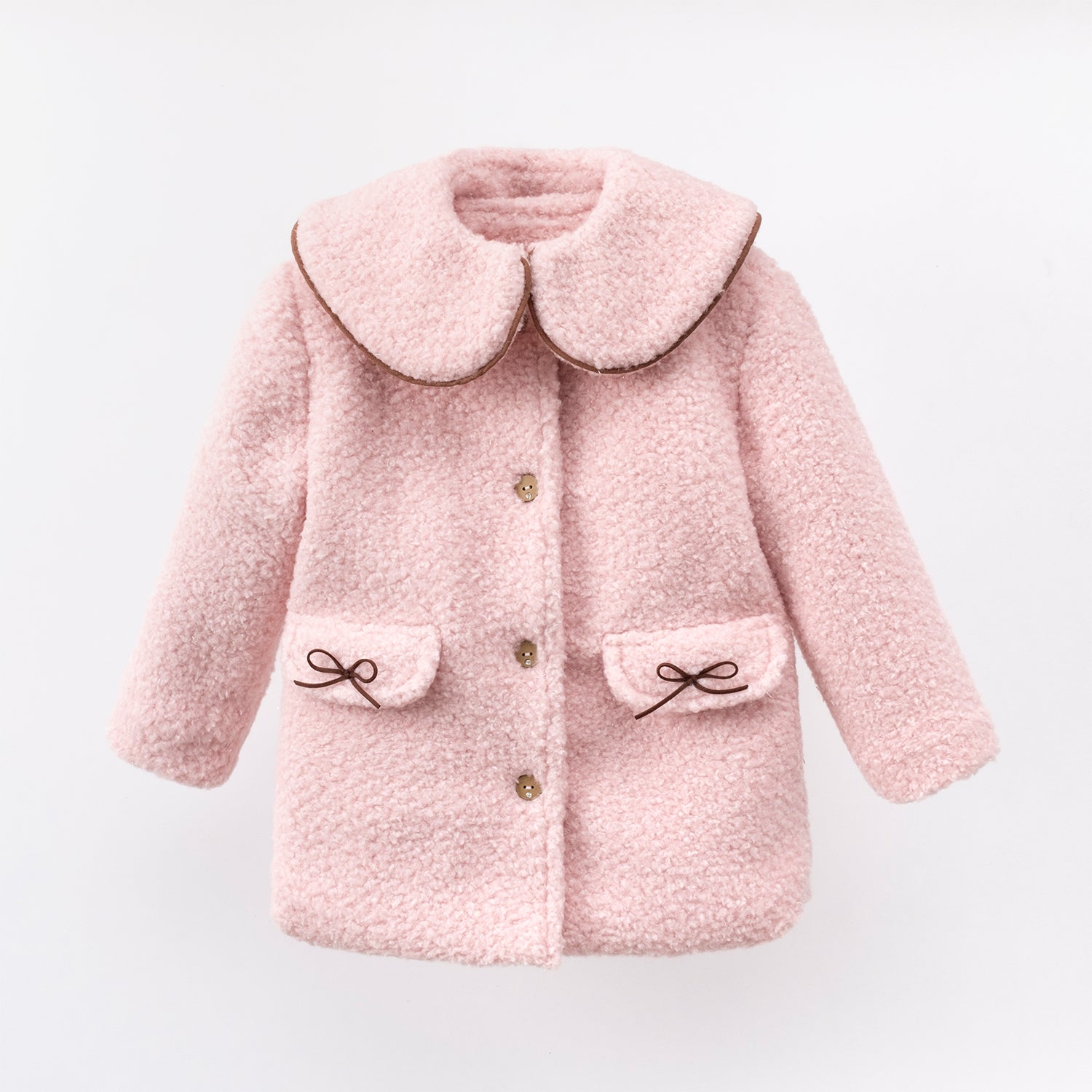 Organic cotton Rosalie pink bouclé coat, cozy unisex baby outerwear designed for comfort
