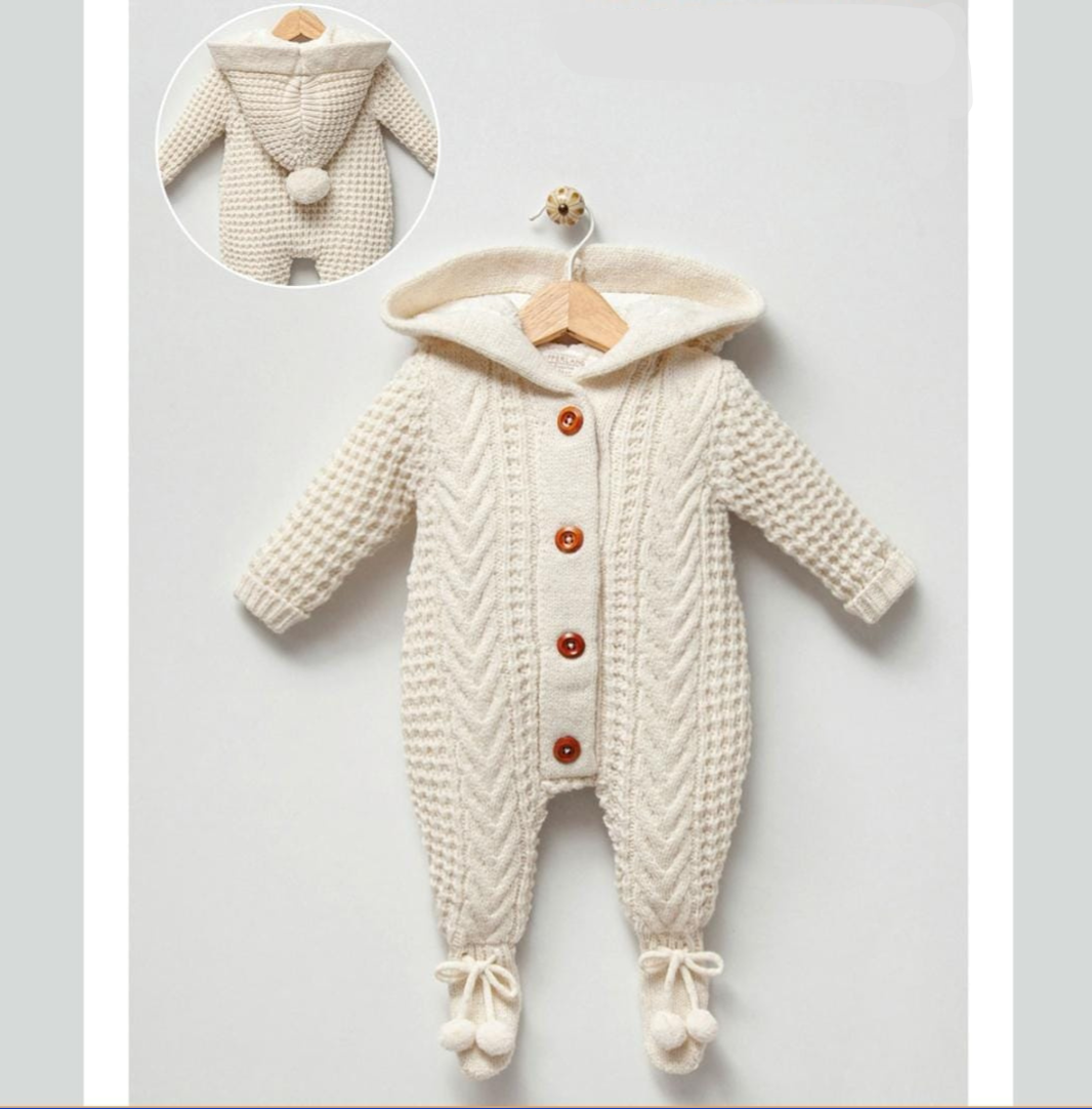 Rylee sherpa lined footed baby onesie, warm winter outfit perfect for newborns and toddlers.