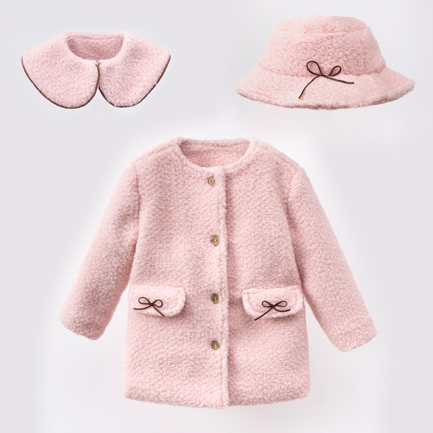 Baby girl Rosalie bouclé coat in pink, elegant infant outfit ideal for holiday photos