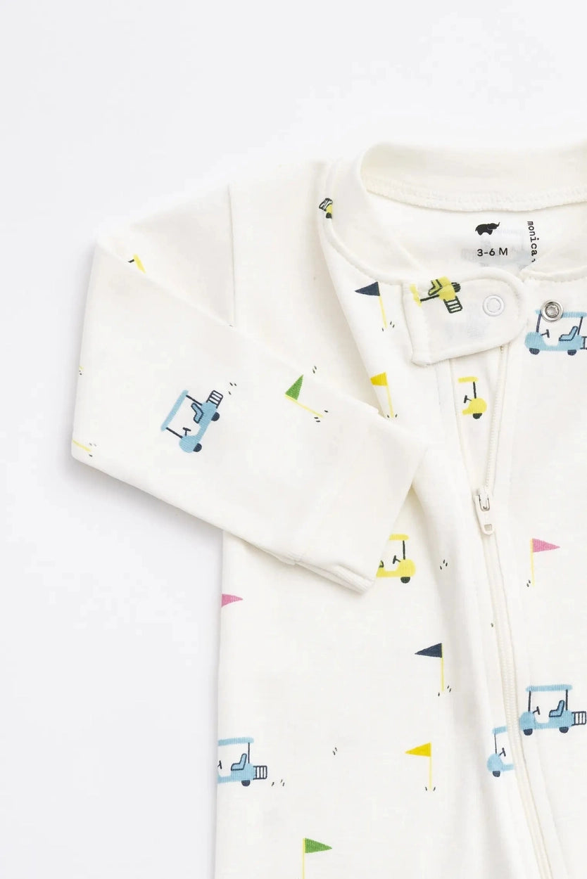 Unisex baby golf print sleeper made from soft cotton for comfortable day and nighttime wear