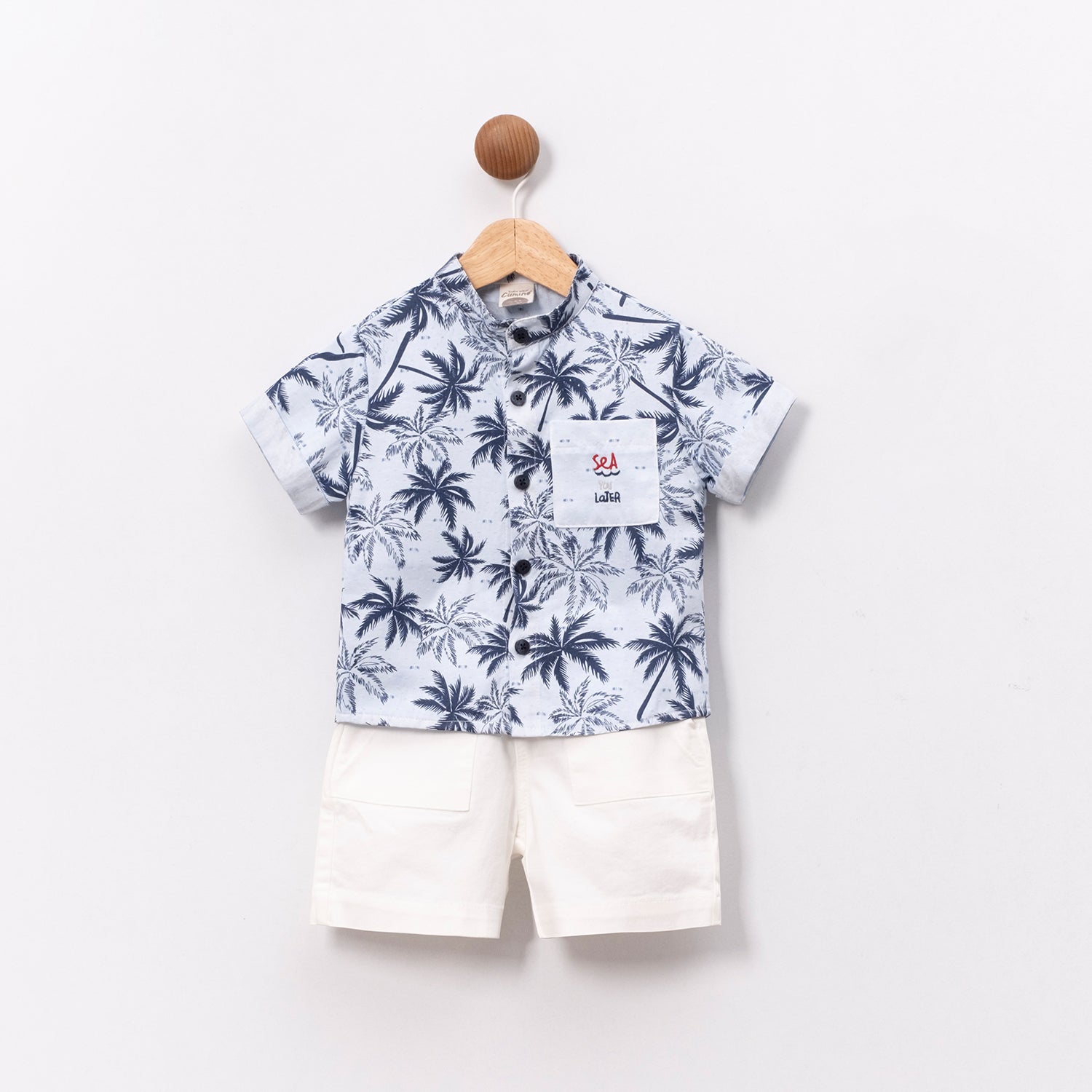 Kai coastal baby boy palm print shirt and shorts set