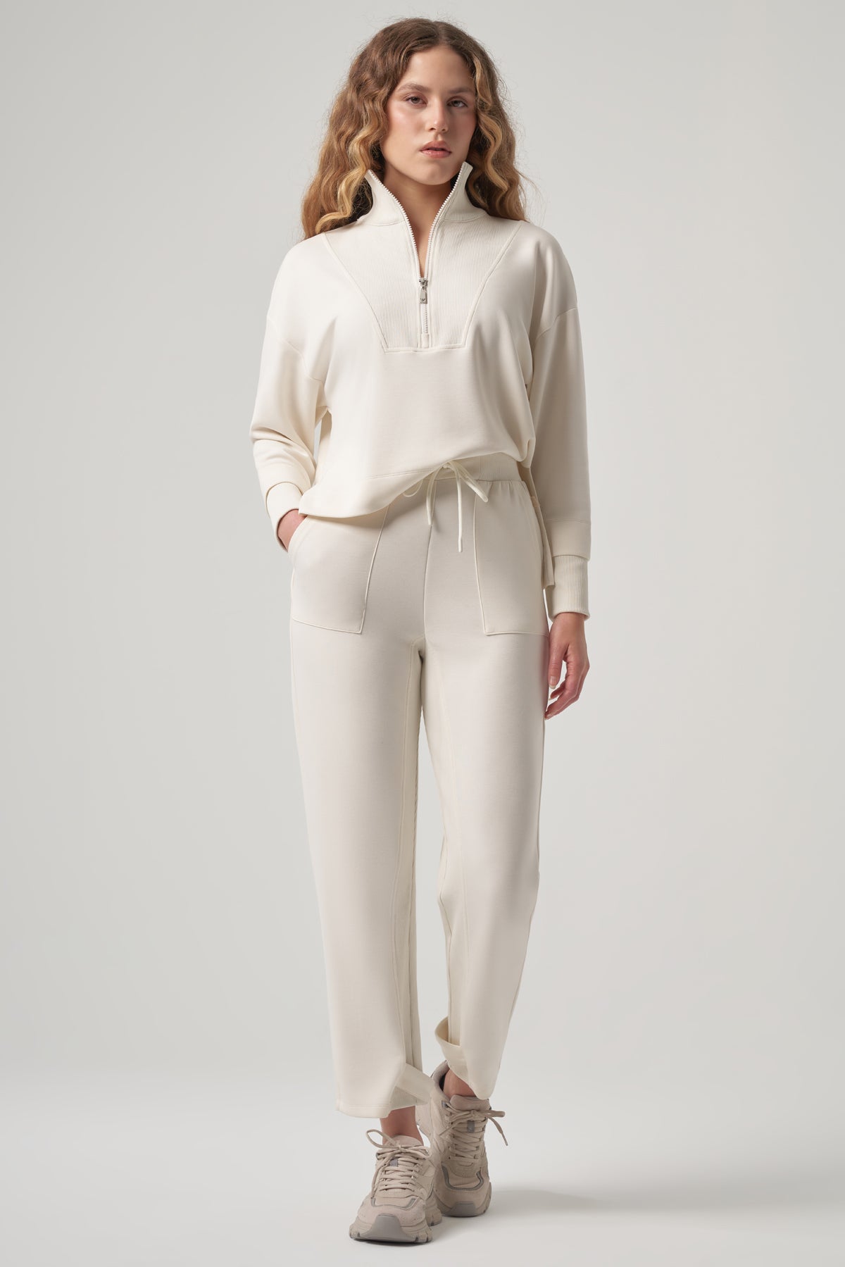 Clar Ecru Modal Zip Pullover & Pant Set