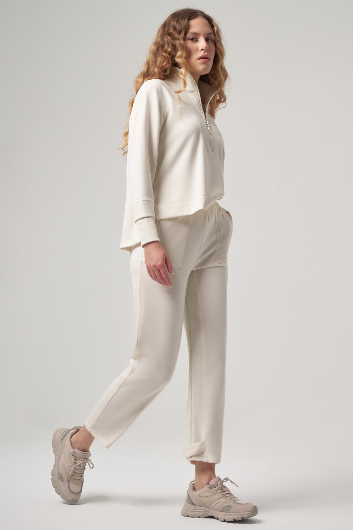 Clar Ecru Modal Zip Pullover & Pant Set