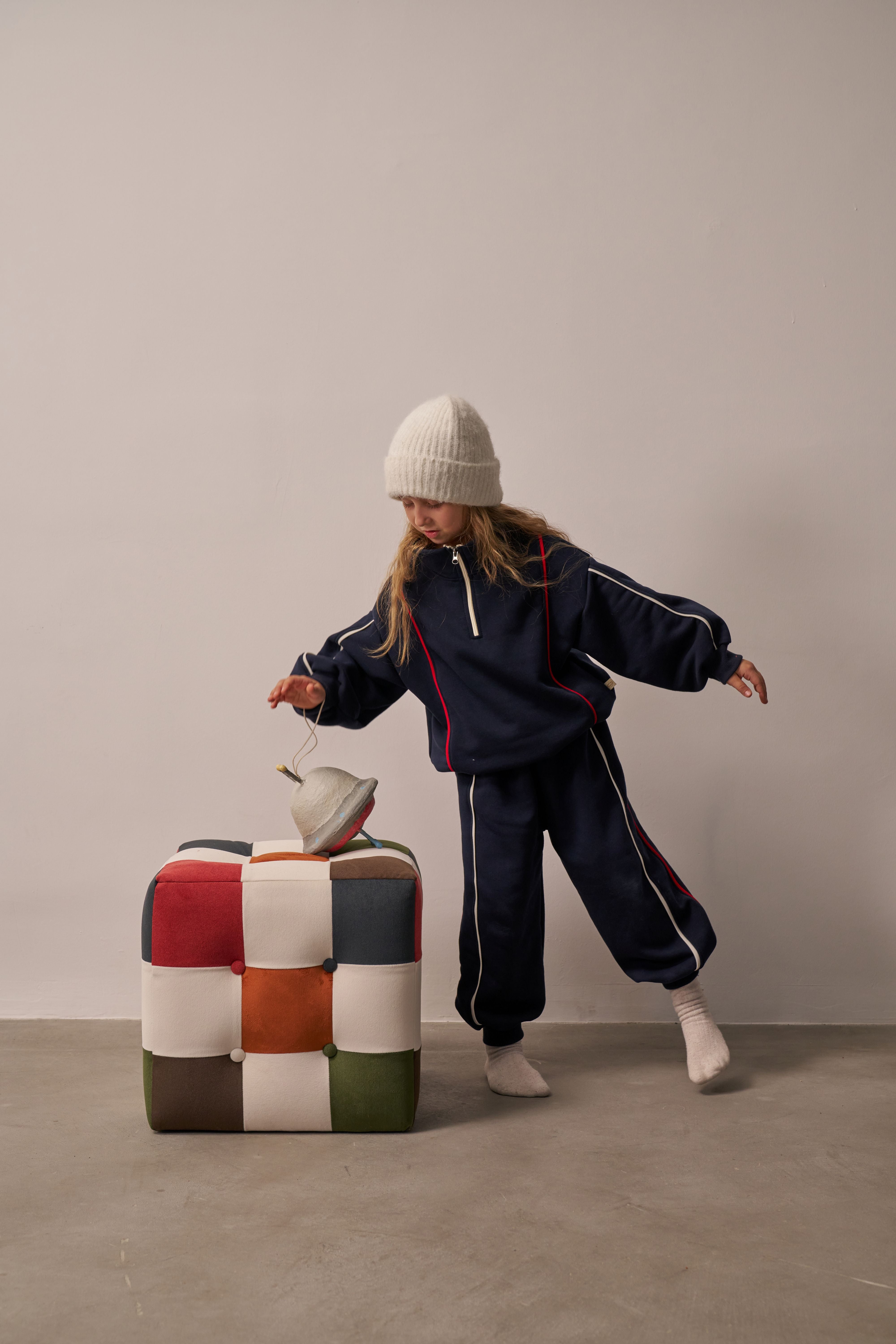 Navy two-piece kids track set with zip sweatshirt and jogger pants