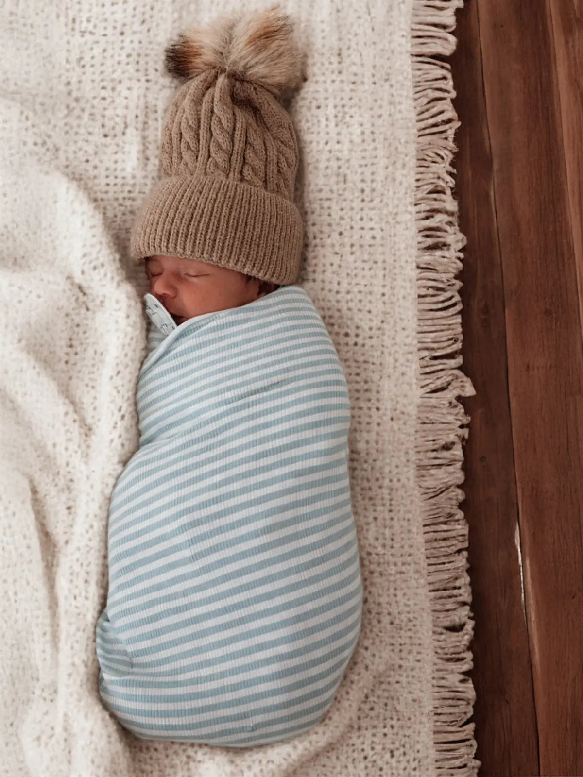 Dusty Blue Stripe / Ribbed Swaddle