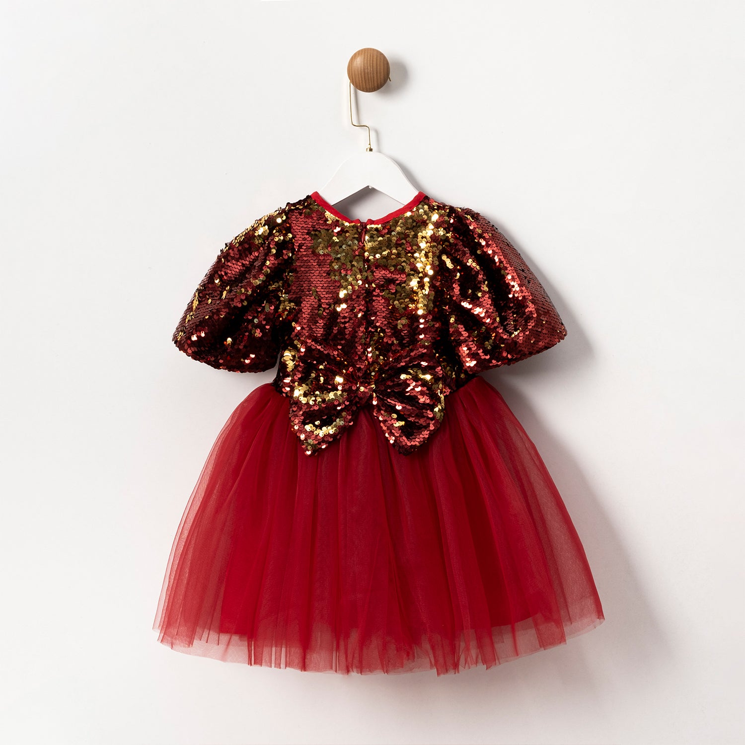 Holiday girls dress with gold sequin bodice and tulle skirt