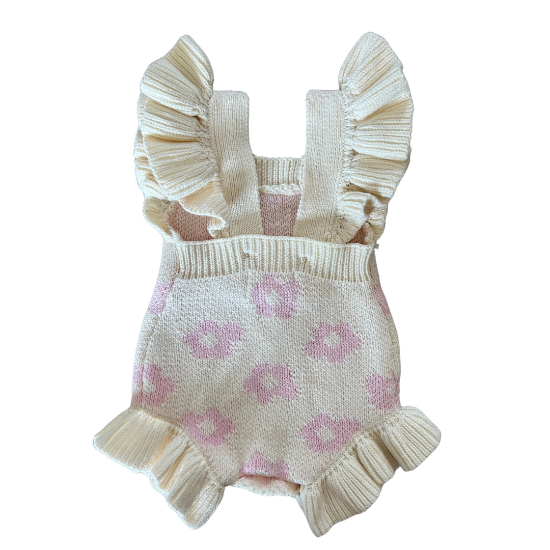 knit organic cotton ruffled baby girl romper