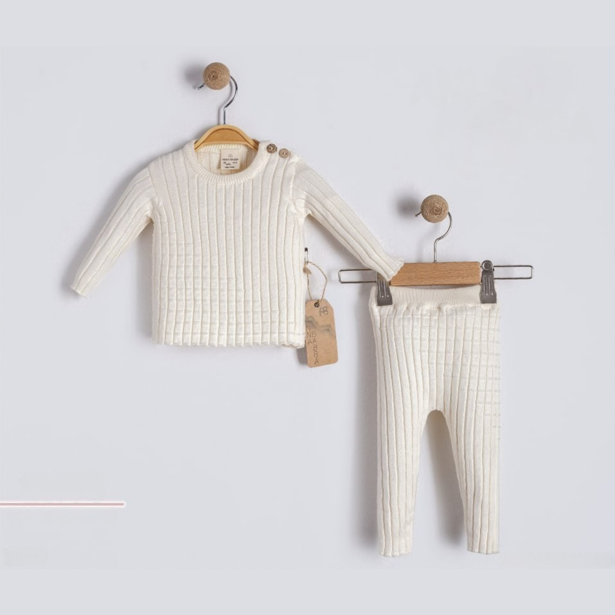 Cream Knit Ribbed 2 Piece Set