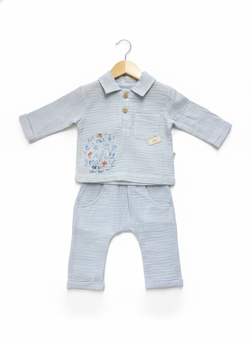 Two piece cotton baby outfit with matching top and pants