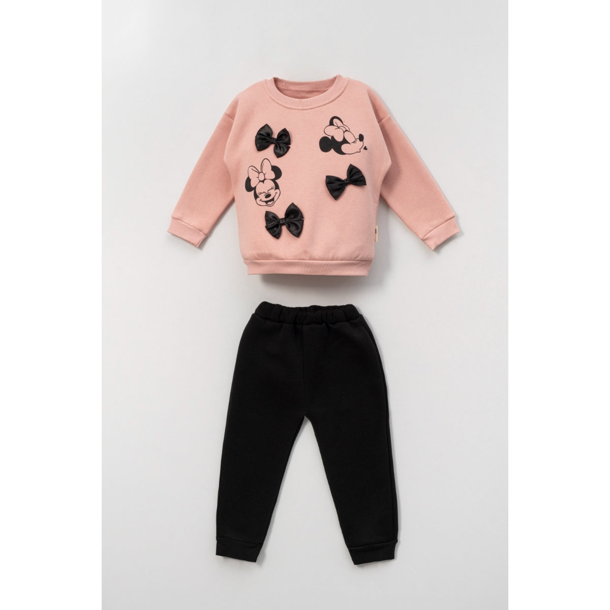 Blush kids sweatshirt with bow appliqués and black jogger set