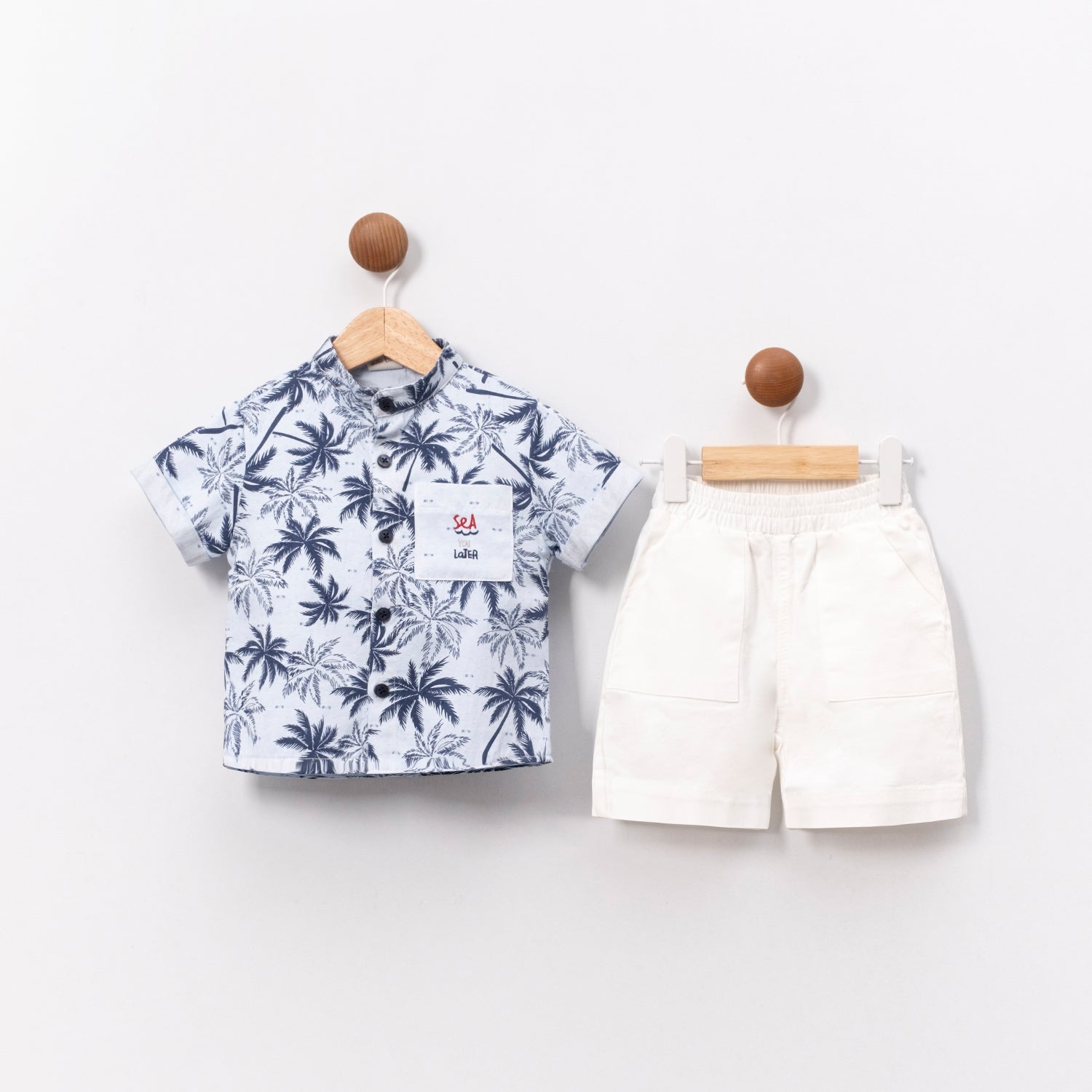 Tropical palm print baby boy two piece outfit