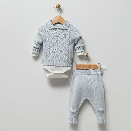 William 3 Piece Blue Cable Knit Set