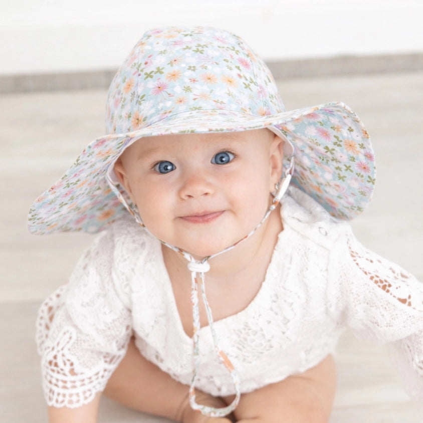 infant floral summer sun hat with chin strap