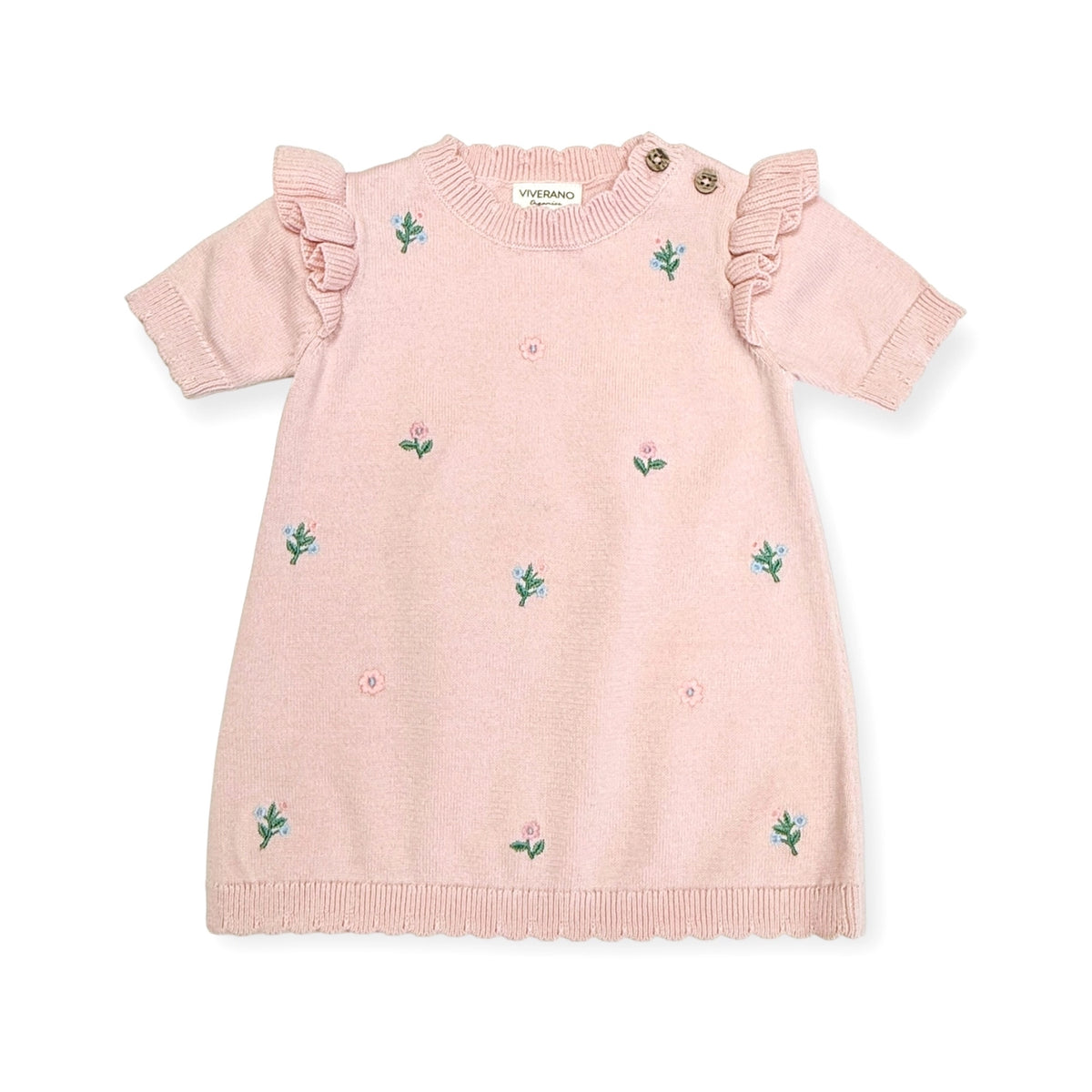 baby girl pink organic cotton floral embroidered dress