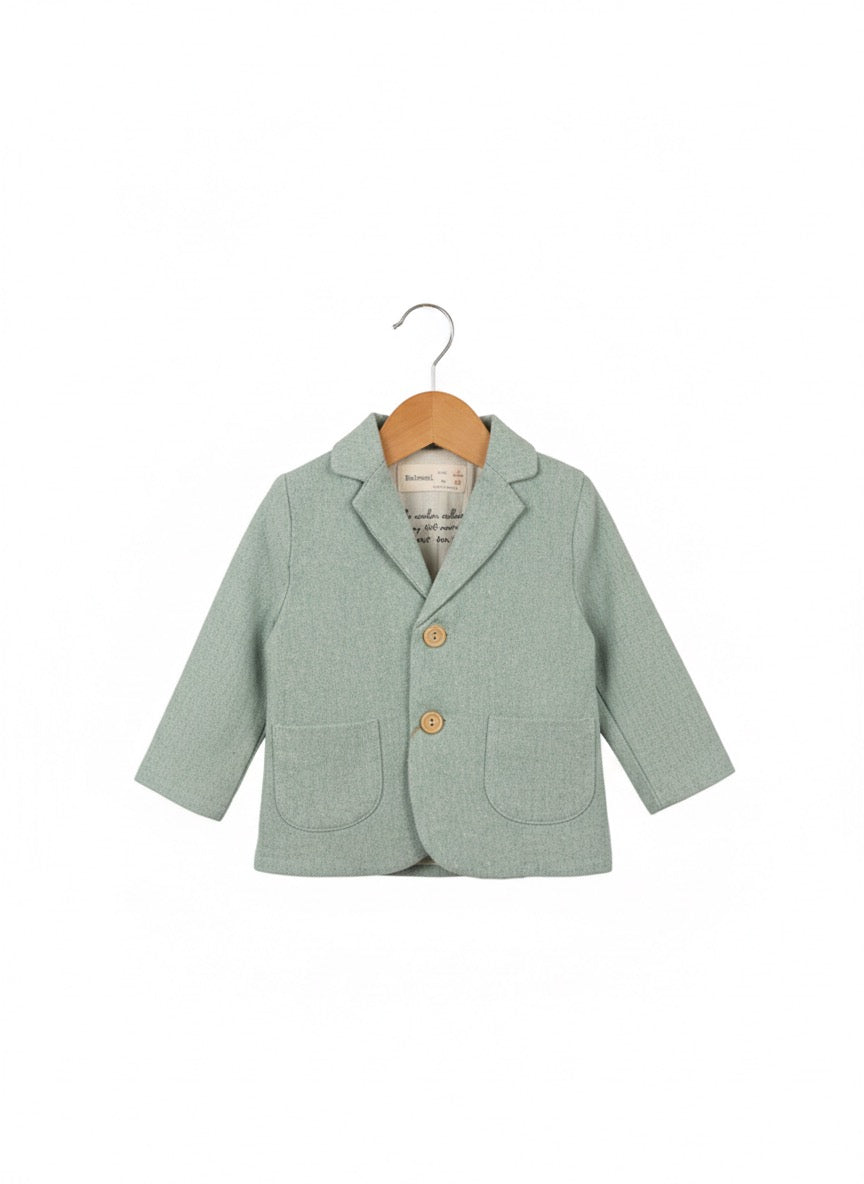 Three piece baby clothing set with jacket, top, and jeans