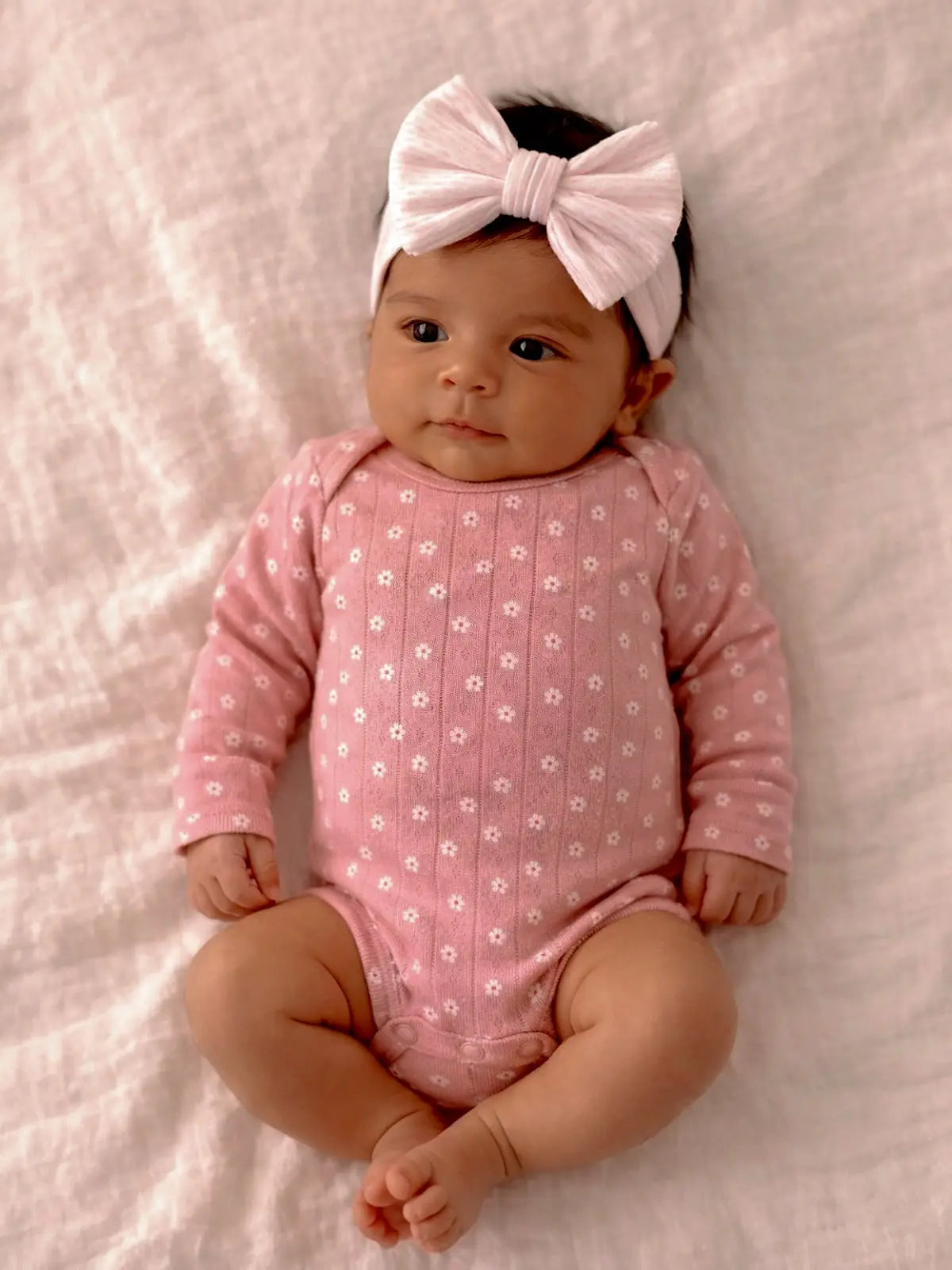 Pink Flower / Organic Pointelle Long Sleeve Bodysuit