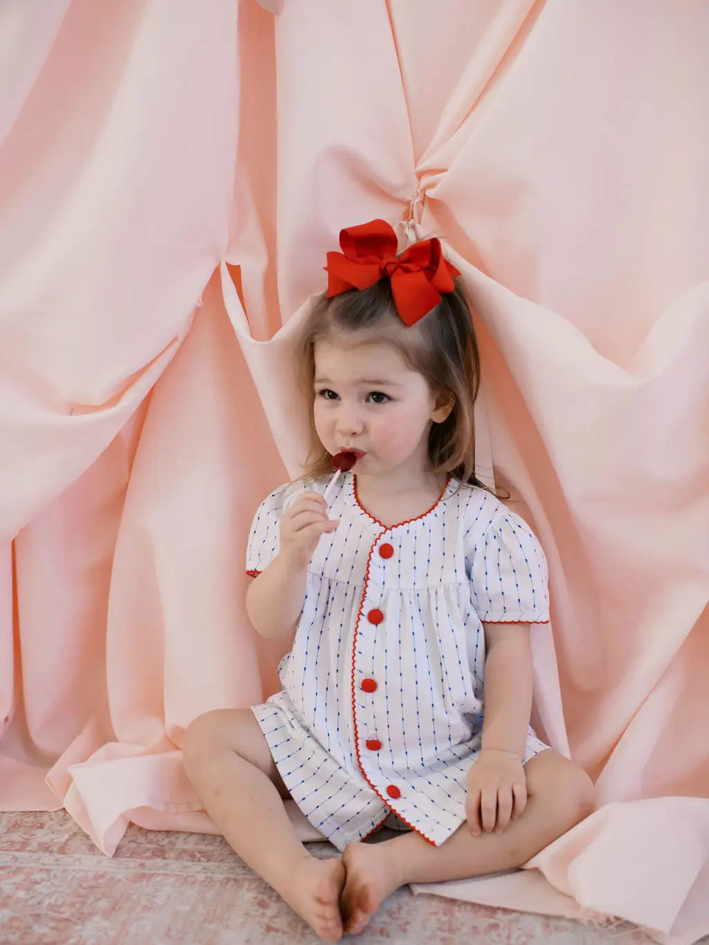 Toddler girl red and white two piece bloomer outfit