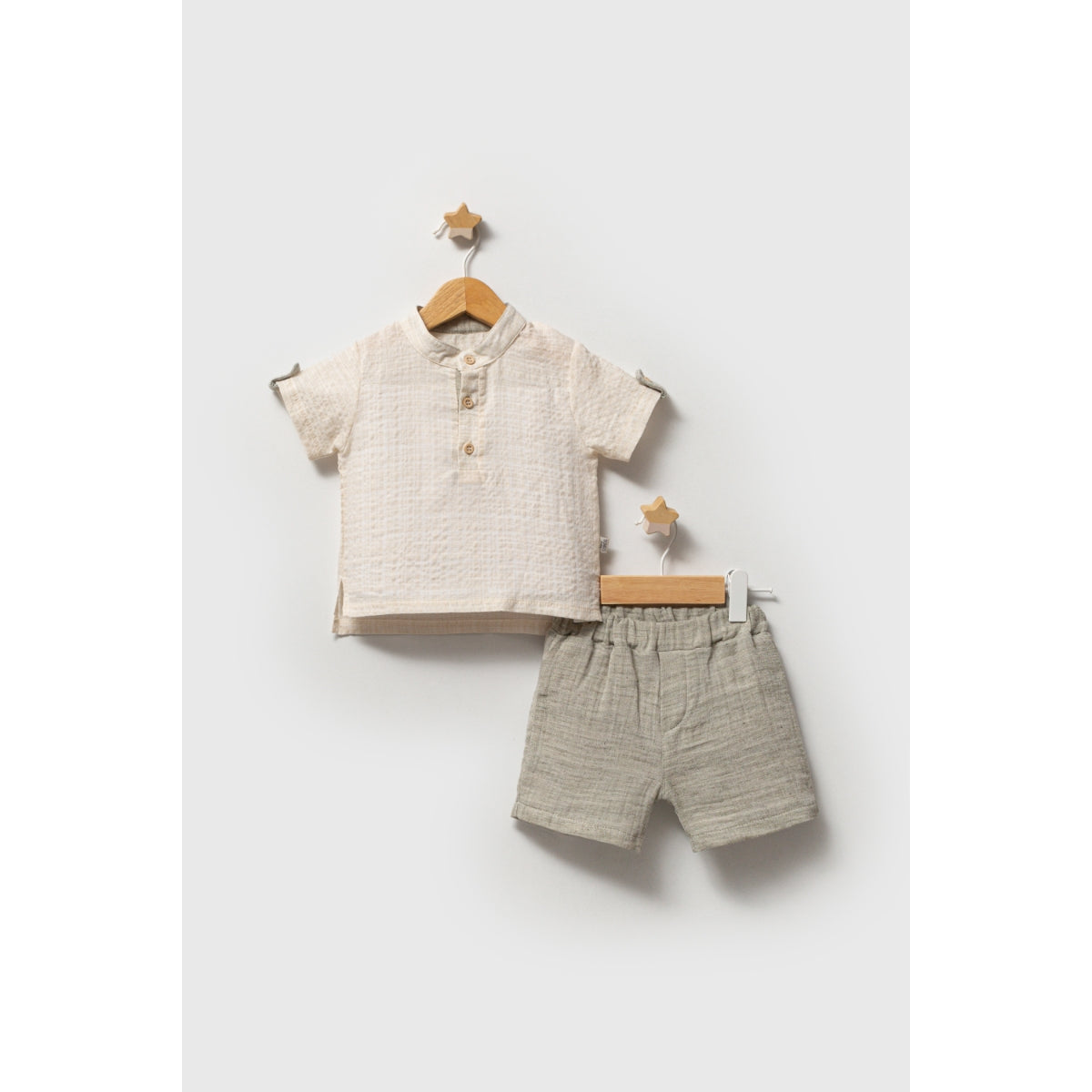 Cotton linen baby boy summer outfit with shorts
