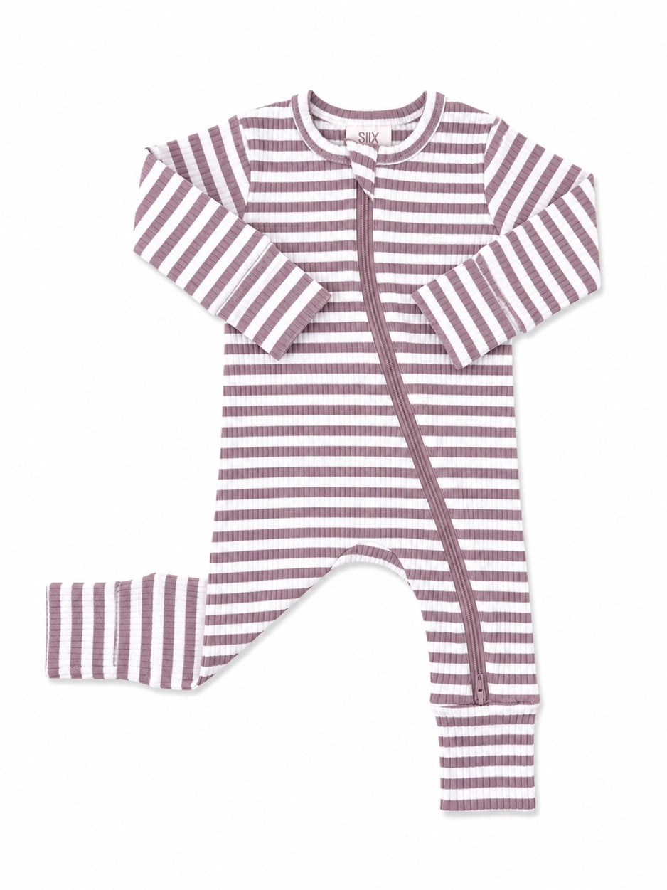 Violet Stripe / Ribbed 2-Way Zip Romper