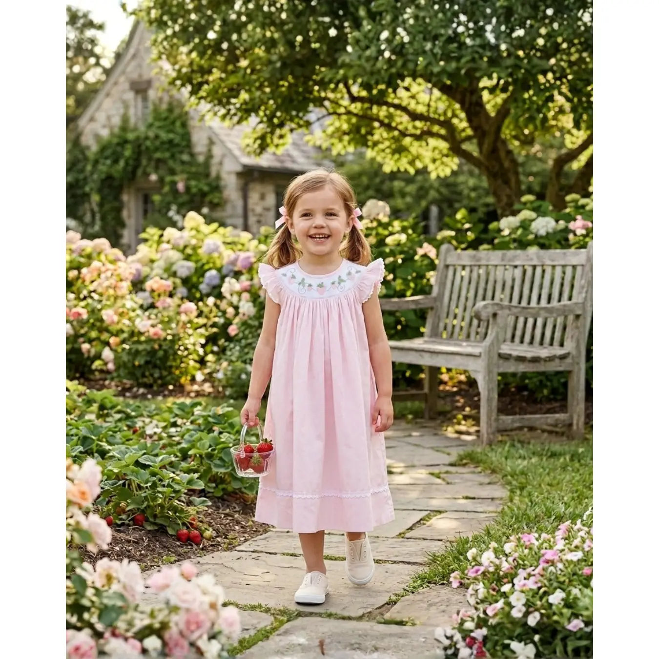 Strawberry Vine Smocked Bishop Dress