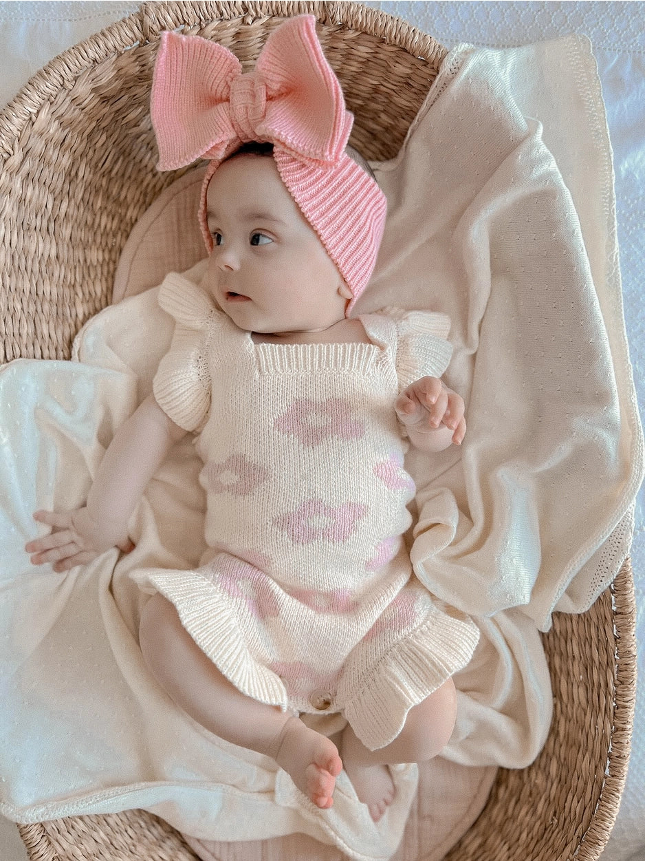 cream knit romper baby girl