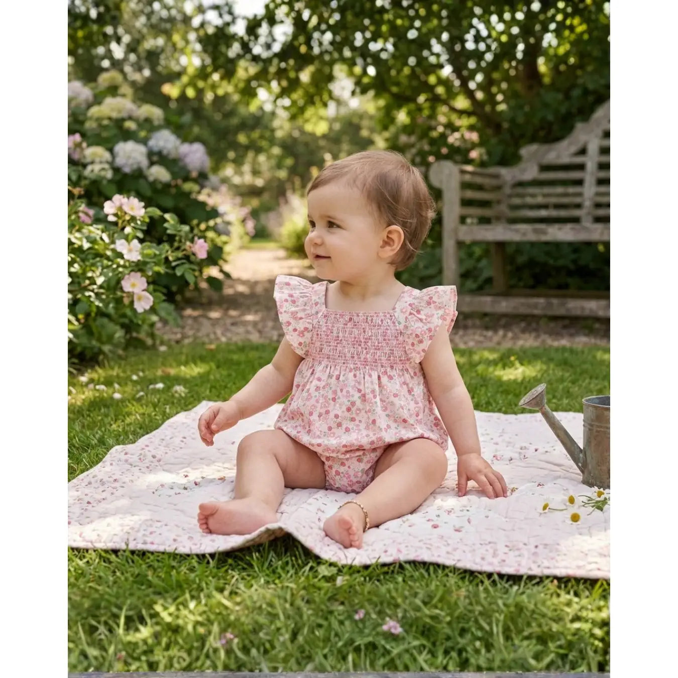 Floral Strawberry Smocked  Romper