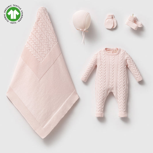 Premium GOTS-Certified 100% Cotton Pink Knit Newborn Set