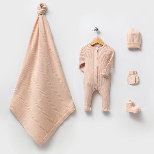 Ribbed Knit 5 Piece Beige Newborn Set