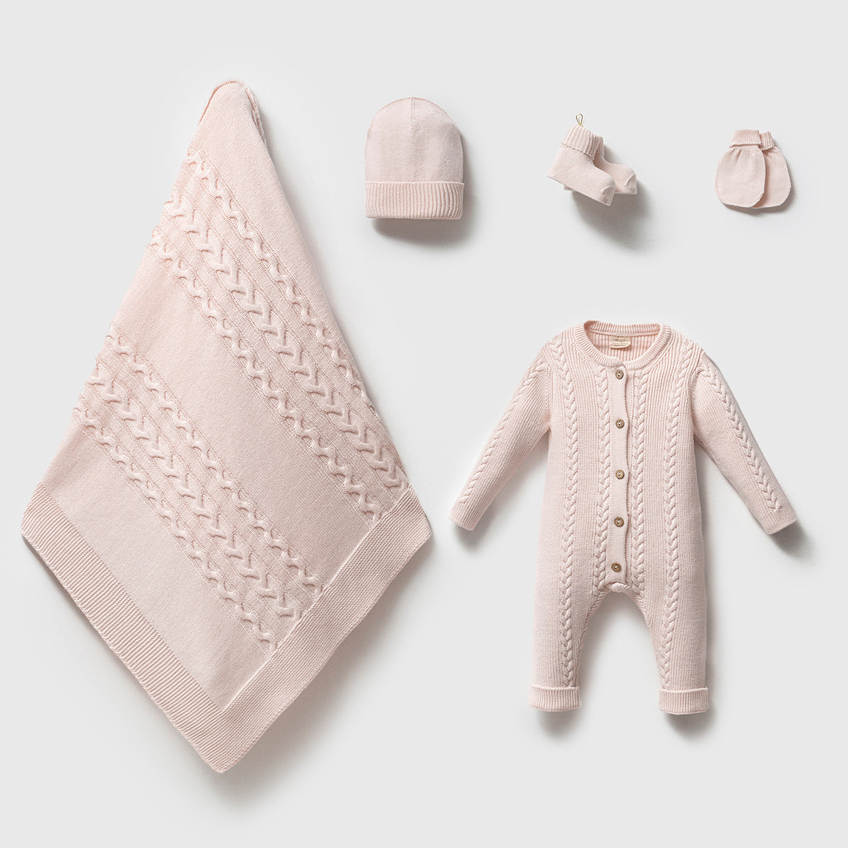 Organic Cable-Knit Layette Pink