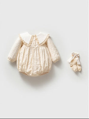 lace baby romper with collar and matching socks