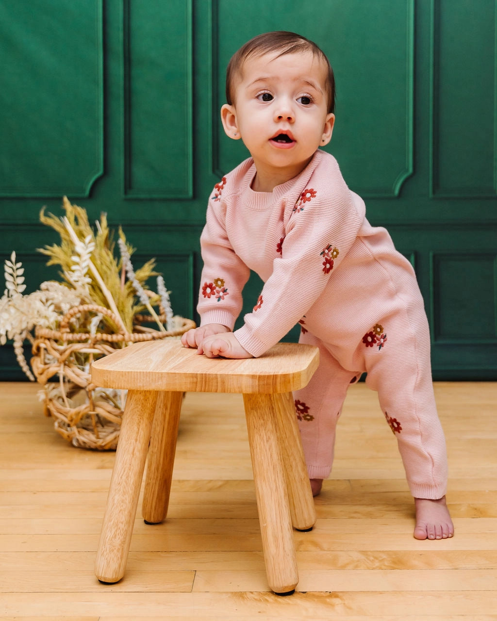 pink floral organic baby jumpsuit