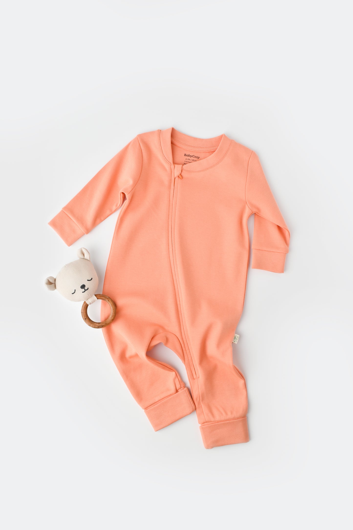 Salmon Colored Zippered Onesie 100% Organic Cotton