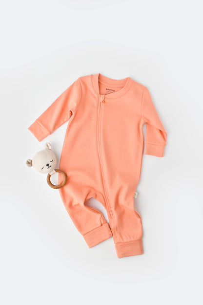 Salmon Colored Zippered Onesie 100% Organic Cotton