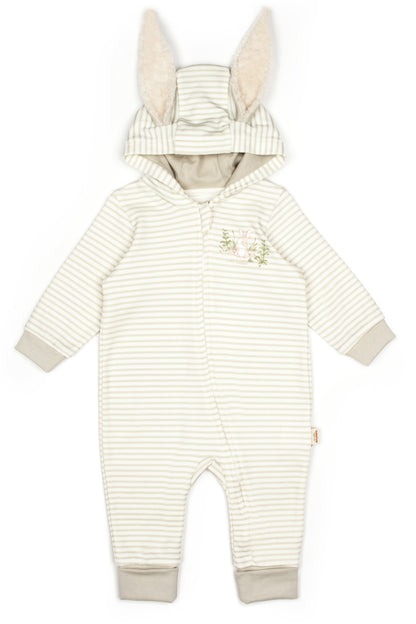 Striped Hooded Zippered Romper 100% Organic Cotton