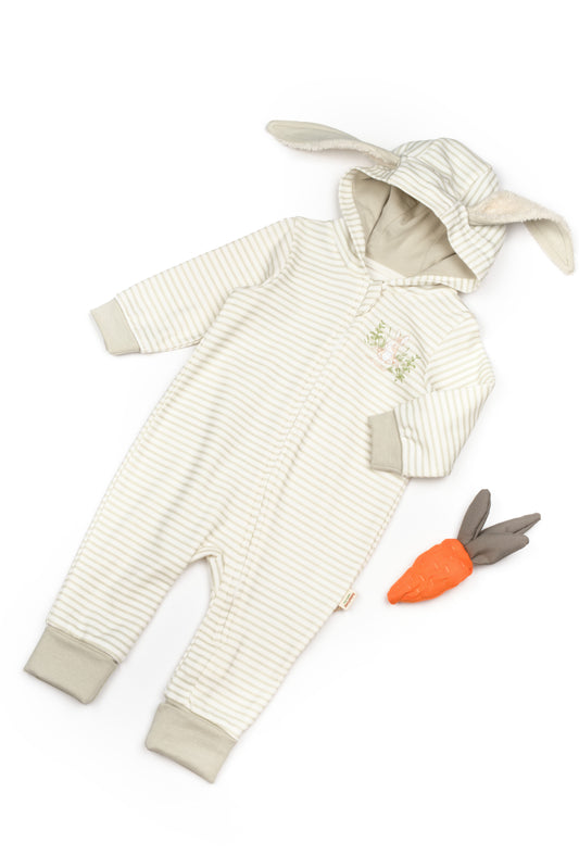 Striped Hooded Zippered Romper 100% Organic Cotton