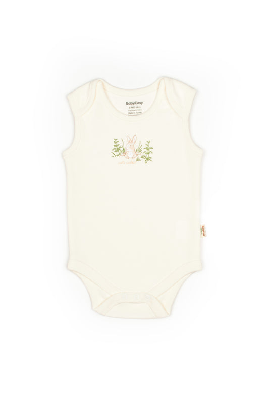 Ecru Bunny Sleeveless Bodysuit 100% Organic Cotton