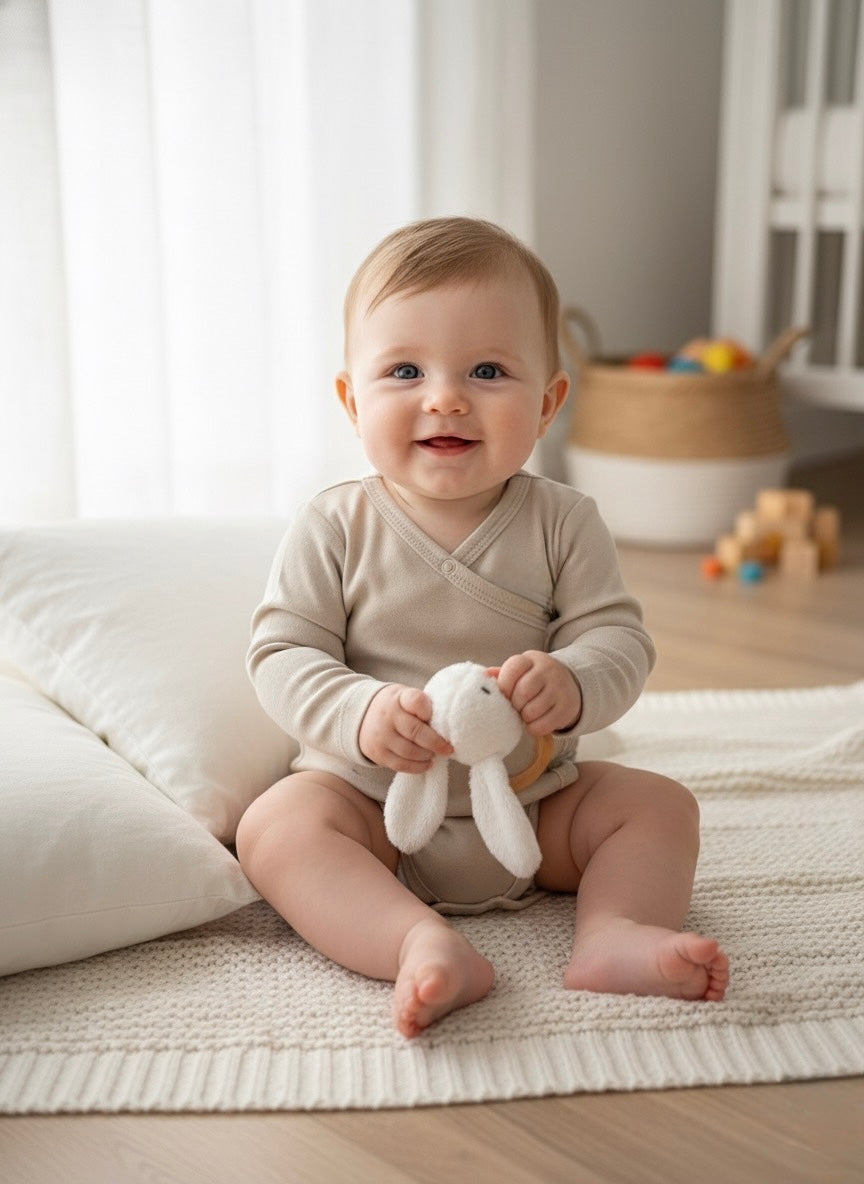 Printed long sleeve organic cotton baby wrap bodysuit