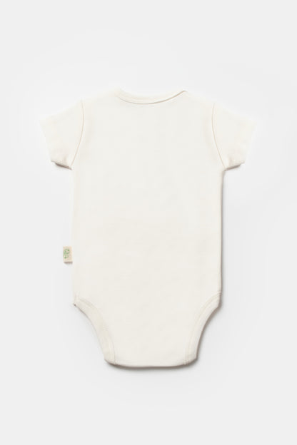 Ecru Giraffe Short Sleeve Bodysuit 100% Organic Cotton