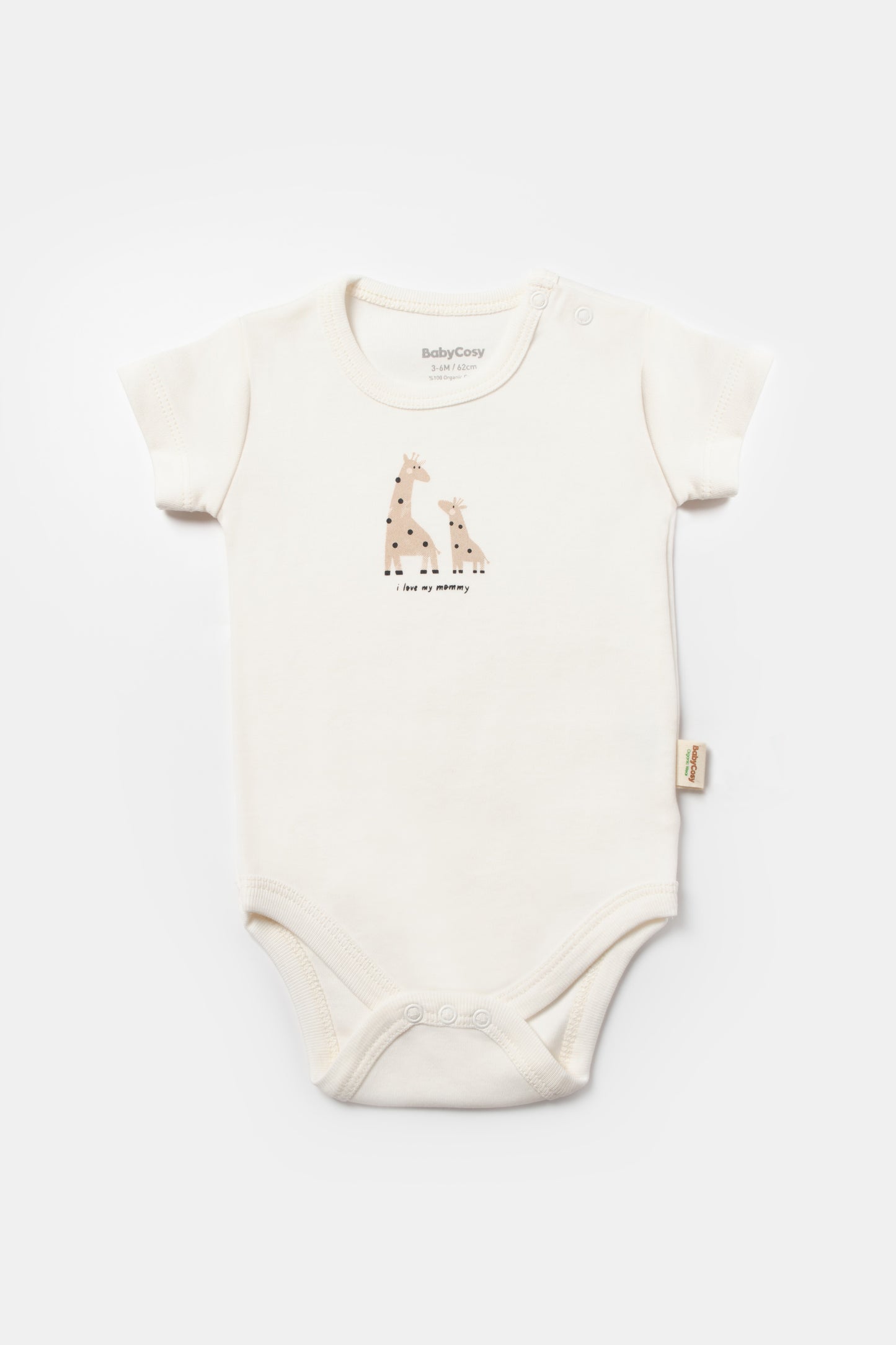 Ecru Giraffe Short Sleeve Bodysuit 100% Organic Cotton